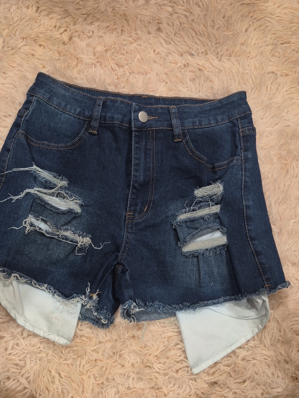 Dark Blue Denim Distressed Women's Shorts